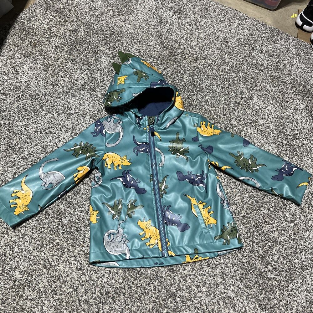 LITTLE ME Size 18M ZipUp Rain Coat Blue Green Hooded Cloth-Lined Jacket